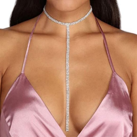 Double Row Crystal Tassel Choker Necklace - Picture 5 of 5